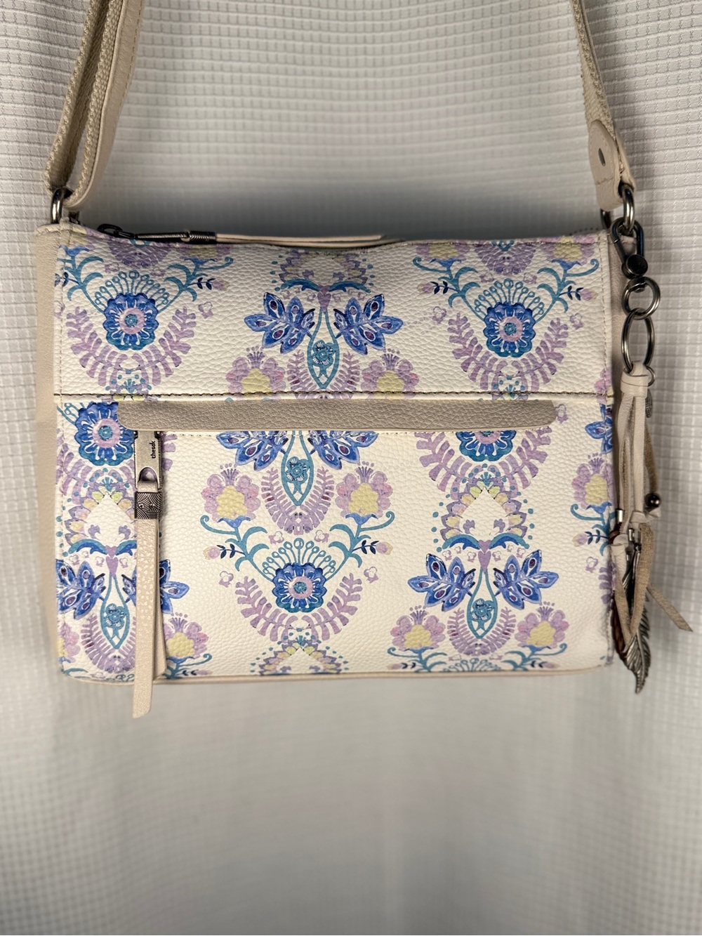 The Sak Alameda Crossbody Cream Blue Floral Faux Leather Boho Shoulder Bag